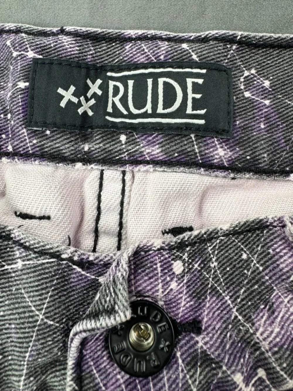 XXX RUDE Purple Constellation Skinny Shorts Size 28W X 13L Cotton Spandex
